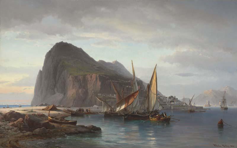 Vilhelm Melbye Shipping off Gibraltar oil painting picture